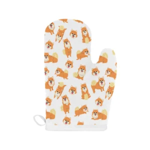 Brown Pomeranian Pattern Heat Resistant Oven Mitts Pot Holders Set