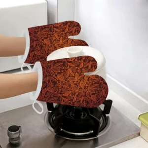 Cacao Beans Tribal Polynesian Pattern Heat Resistant Oven Mitts Pot Holders Set