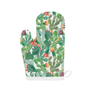 Cactus Design Pattern Copy Heat Resistant Oven Mitts Pot Holders Set
