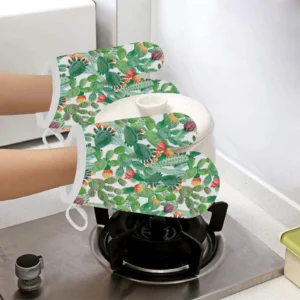 Cactus Design Pattern Copy Heat Resistant Oven Mitts Pot Holders Set