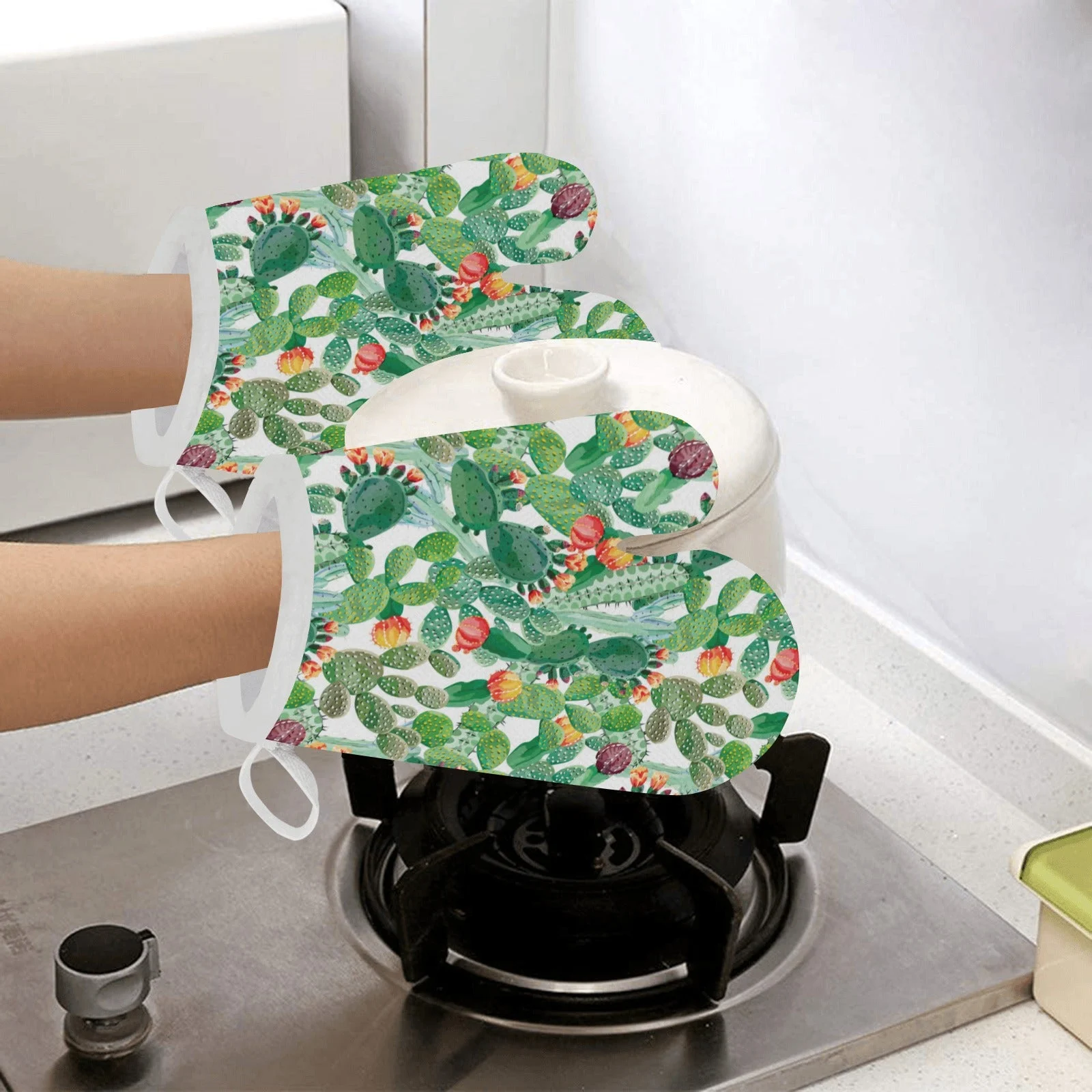 Cactus Design Pattern Copy Heat Resistant Oven Mitts Pot Holders Set Cactus Design Pattern Copy Heat Resistant Oven Mitts Pot Holders Set