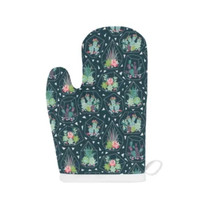 Cactus Glass Terrarium Pattern Heat Resistant Oven Mitts Pot Holders Set