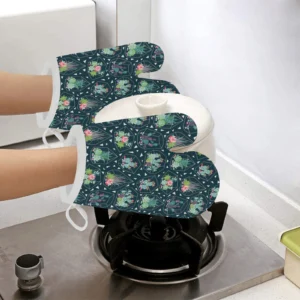Cactus Glass Terrarium Pattern Heat Resistant Oven Mitts Pot Holders Set