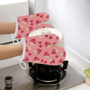 Cake Cherry Pattern Heat Resistant Oven Mitts Pot Holders Set