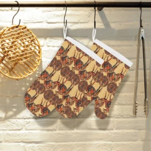 Camel Polynesian Tribal Design Pattern Heat Resistant Oven Mitts Pot Holders Set