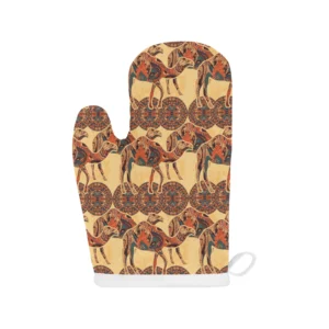 Camel Polynesian Tribal Design Pattern Heat Resistant Oven Mitts Pot Holders Set