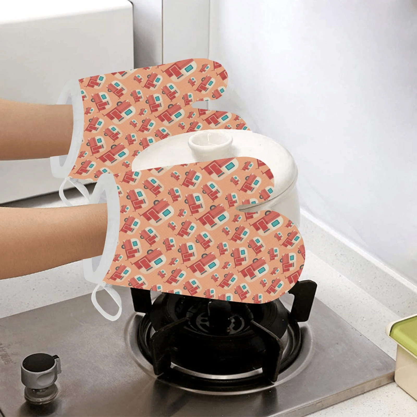 Camper Van Pattern Print Design 03 Heat Resistant Oven Mitts Pot Holders Set Camper Van Pattern Print Design 03 Heat Resistant Oven Mitts Pot Holders Set