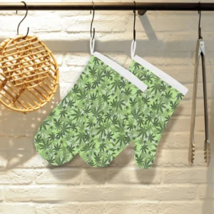 Canabis Marijuana Weed Pattern Print Design 01 Heat Resistant Oven Mitts Pot Holders Set