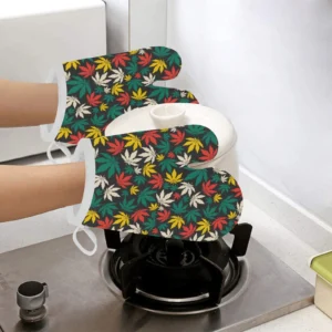 Canabis Marijuana Weed Pattern Print Design 02 Heat Resistant Oven Mitts Pot Holders Set