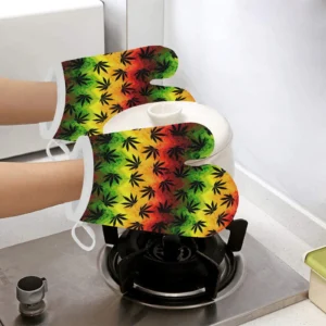 Canabis Marijuana Weed Pattern Print Design 03 Heat Resistant Oven Mitts Pot Holders Set