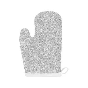 Cartoon Hand Drawn Ice Cream Black White Heat Resistant Oven Mitts Pot Holders Set