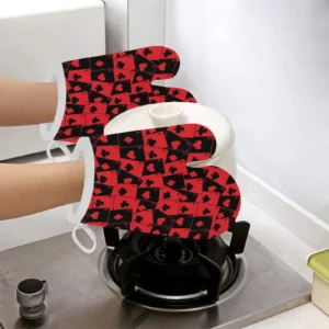 Casino Cards Suits Pattern Print Design 02 Heat Resistant Oven Mitts Pot Holders Set
