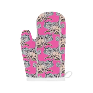 Chameleon Lizard Pattern Pink Background Heat Resistant Oven Mitts Pot Holders Set
