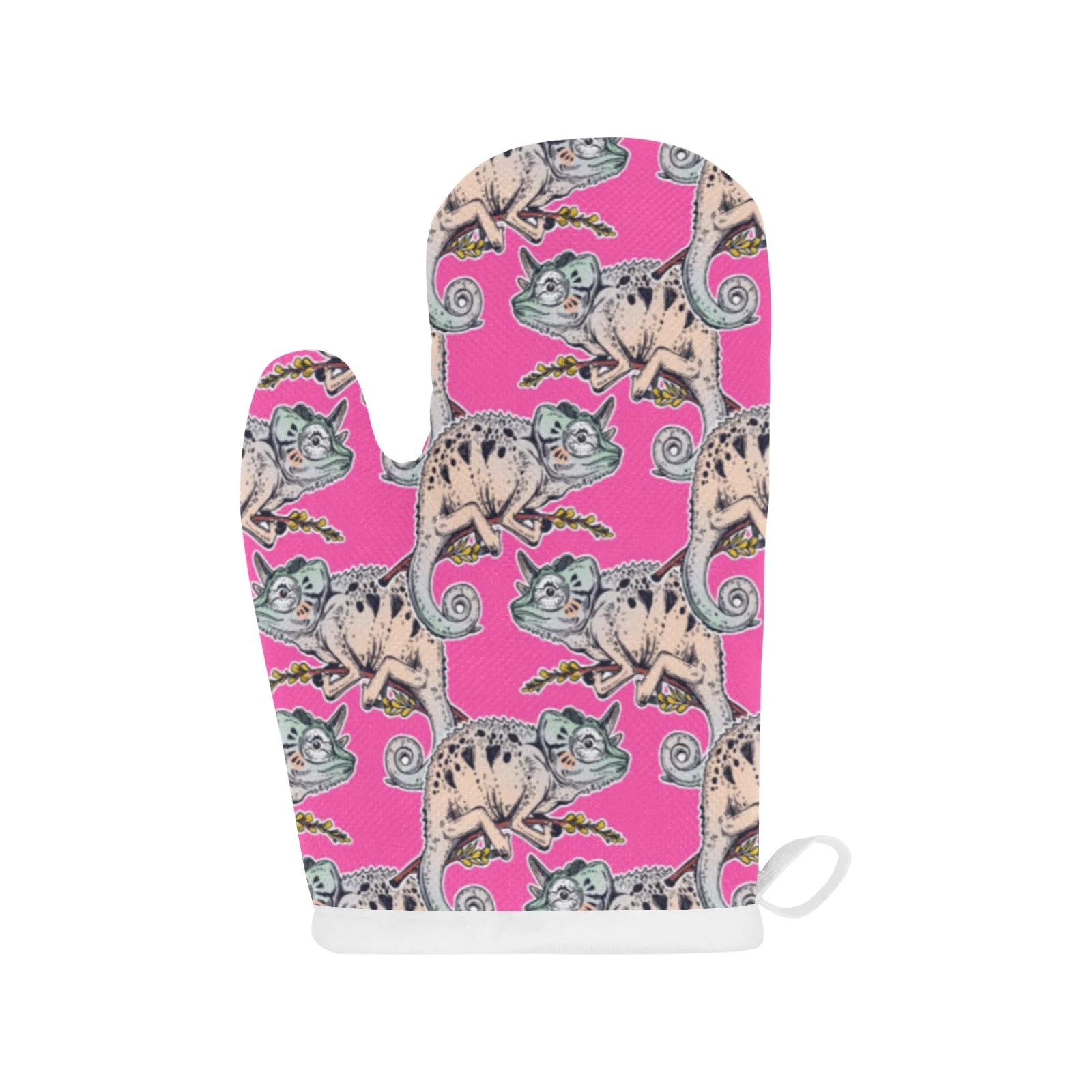Chameleon Lizard Pattern Pink Background Heat Resistant Oven Mitts Pot Holders Set Chameleon Lizard Pattern Pink Background Heat Resistant Oven Mitts Pot Holders Set