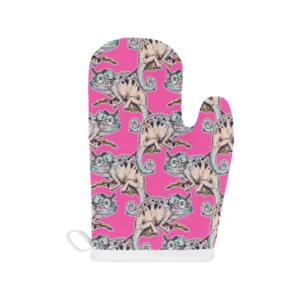 Chameleon Lizard Pattern Pink Background Heat Resistant Oven Mitts Pot Holders Set