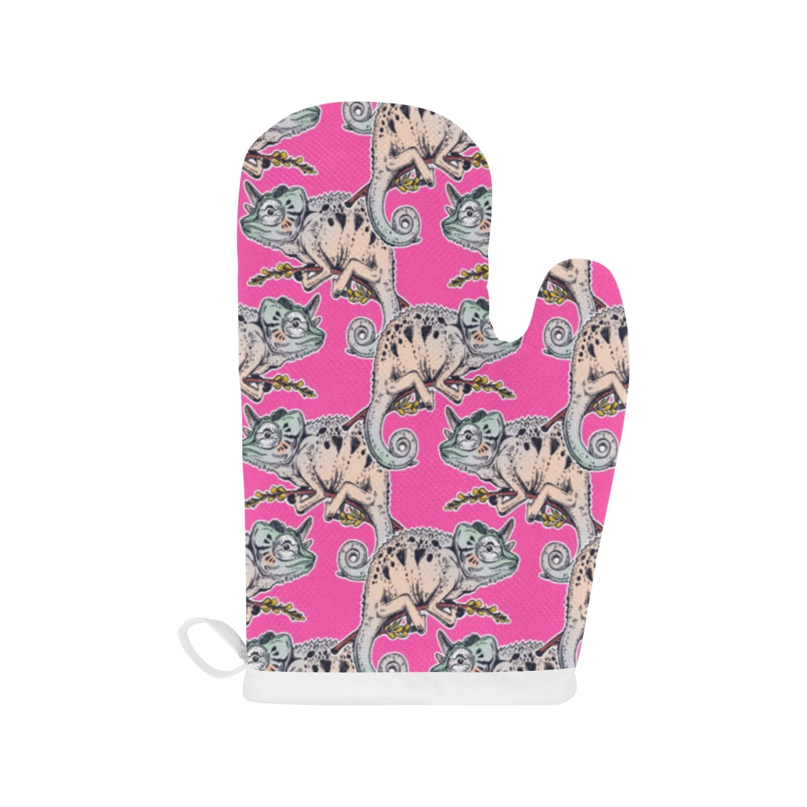 Chameleon Lizard Pattern Pink Background Heat Resistant Oven Mitts Pot Holders Set Chameleon Lizard Pattern Pink Background Heat Resistant Oven Mitts Pot Holders Set