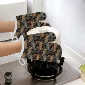 Chameleon Lizard Tropical Leaves Palm Tree Heat Resistant Oven Mitts Pot Holders Set