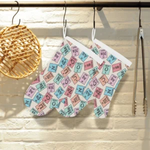 Chemistry Periodic Table Pattern Print Design 02 Heat Resistant Oven Mitts Pot Holders Set