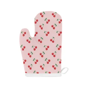 Cherry Pattern Pink Background Heat Resistant Oven Mitts Pot Holders Set