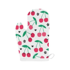 Cherry Pattern White Background Heat Resistant Oven Mitts Pot Holders Set