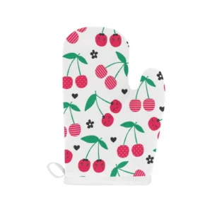 Cherry Pattern White Background Heat Resistant Oven Mitts Pot Holders Set