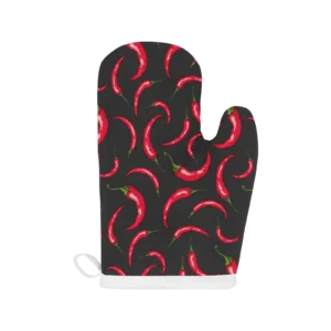Chili Peppers Pattern Black Background Heat Resistant Oven Mitts Pot Holders Set