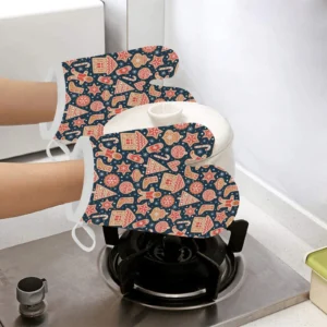 Christmas Gingerbread Cookie Pattern Heat Resistant Oven Mitts Pot Holders Set