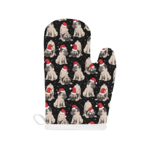 Christmas Pugs Santa Red Cap Pattern Heat Resistant Oven Mitts Pot Holders Set