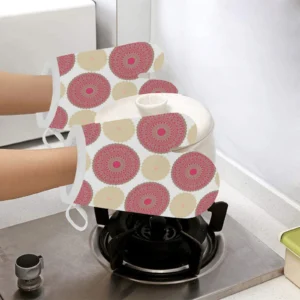 Circle Indian Pattern Heat Resistant Oven Mitts Pot Holders Set