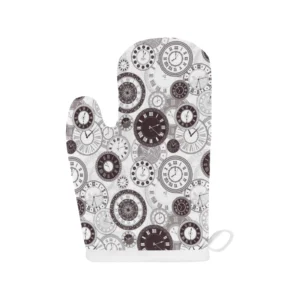 Classic Vintage Clock Pattern Heat Resistant Oven Mitts Pot Holders Set