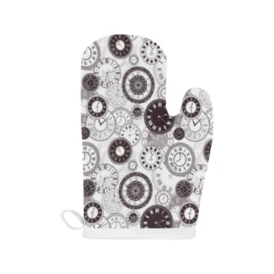 Classic Vintage Clock Pattern Heat Resistant Oven Mitts Pot Holders Set