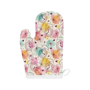Clock Butterfly Pattern Heat Resistant Oven Mitts Pot Holders Set