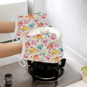 Clock Butterfly Pattern Heat Resistant Oven Mitts Pot Holders Set