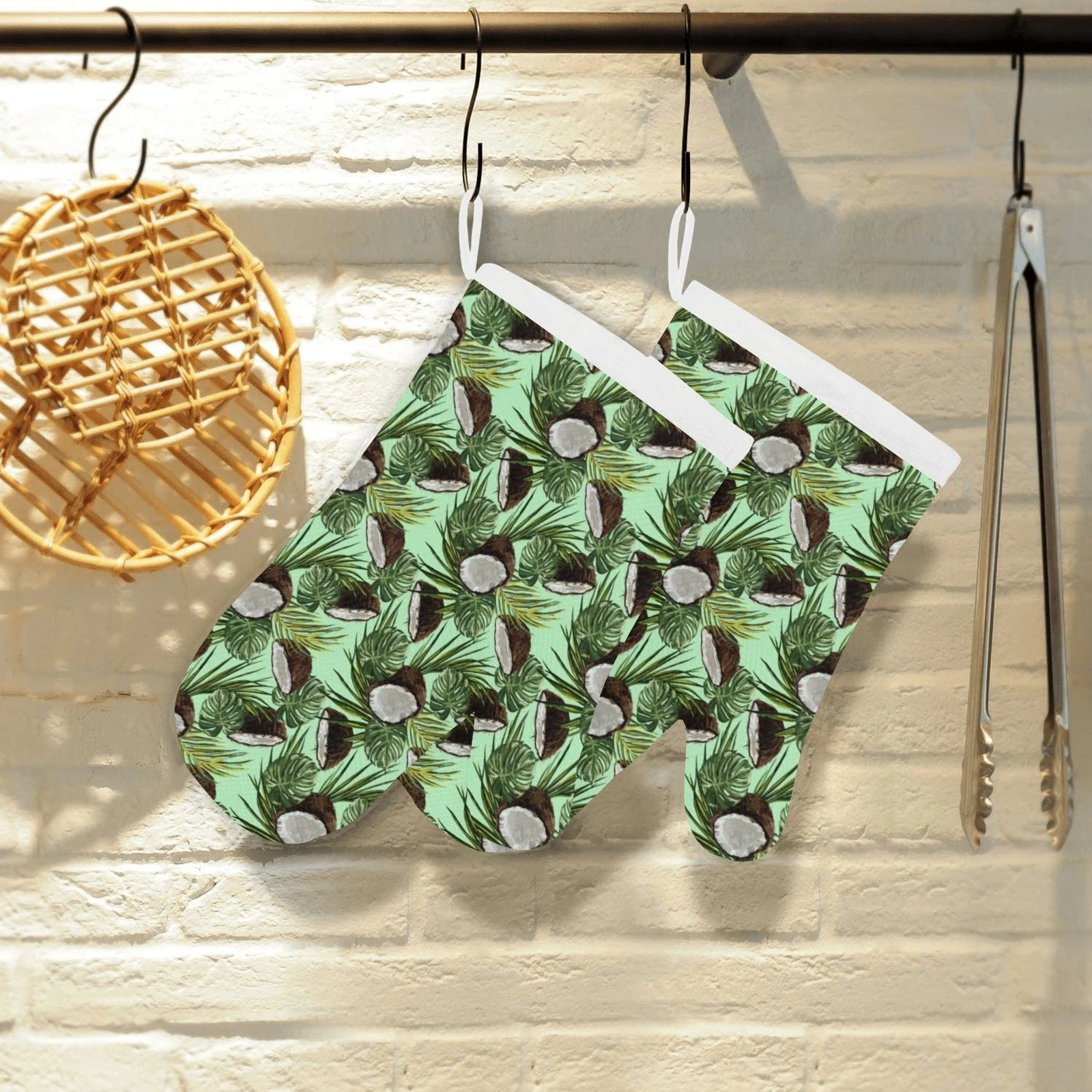 Coconut Pattern Print Design 02 Heat Resistant Oven Mitts Pot Holders Set Coconut Pattern Print Design 02 Heat Resistant Oven Mitts Pot Holders Set