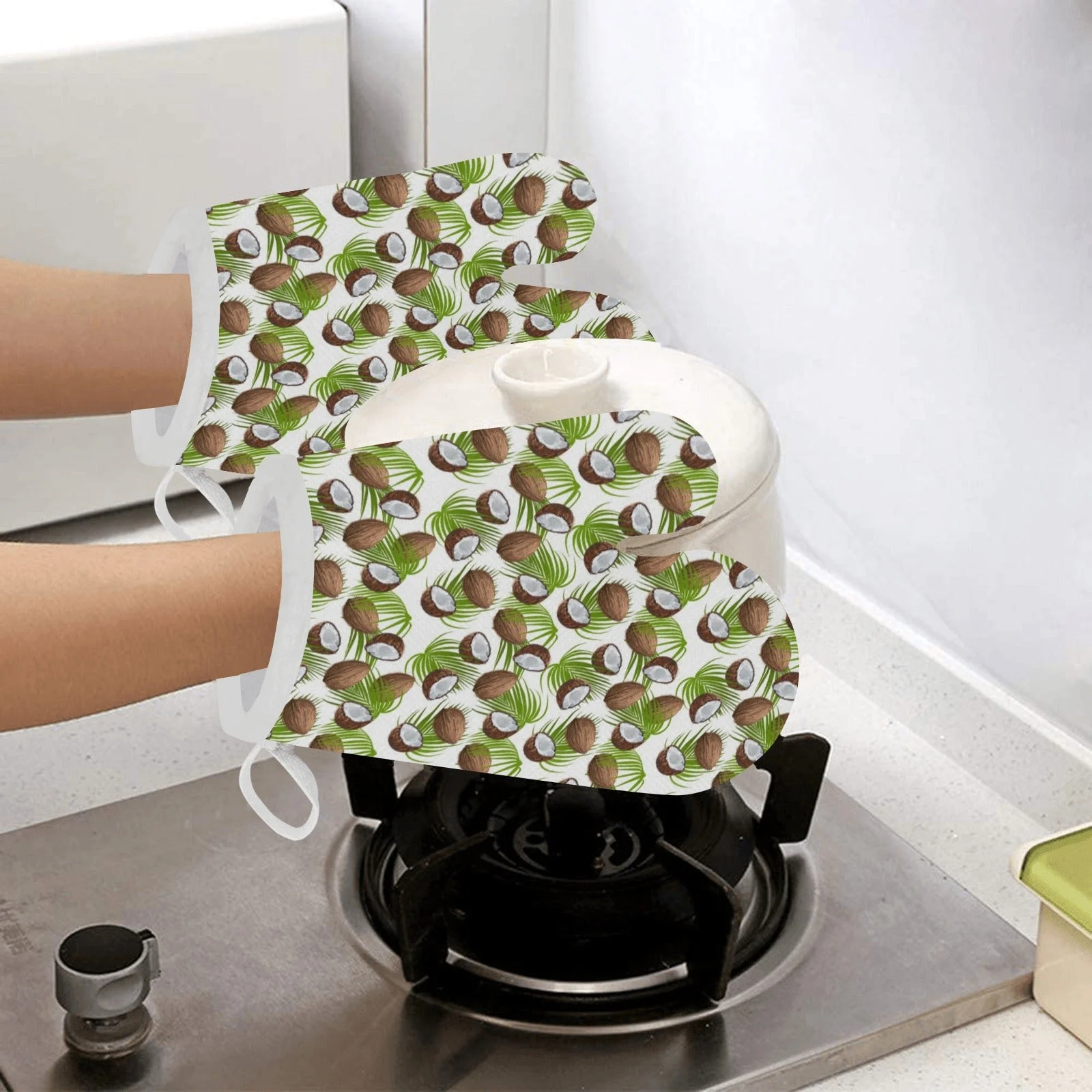 Coconut Pattern Print Design 04 Heat Resistant Oven Mitts Pot Holders Set Coconut Pattern Print Design 04 Heat Resistant Oven Mitts Pot Holders Set