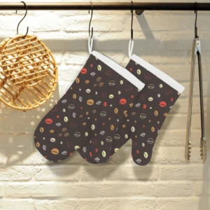 Coffee Bean Leave Pattern Heat Resistant Oven Mitts Pot Holders Set
