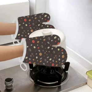 Coffee Bean Leave Pattern Heat Resistant Oven Mitts Pot Holders Set