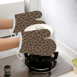 Coffee Bean on Brown Background Heat Resistant Oven Mitts Pot Holders Set