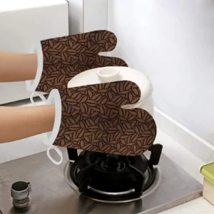 Coffee Bean Pattern Heat Resistant Oven Mitts Pot Holders Set