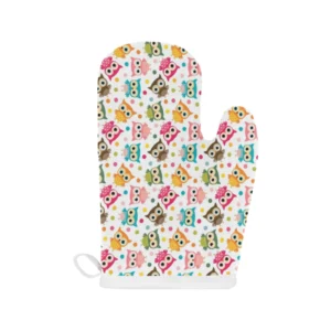Color Cute Owl Pattern Heat Resistant Oven Mitts Pot Holders Set