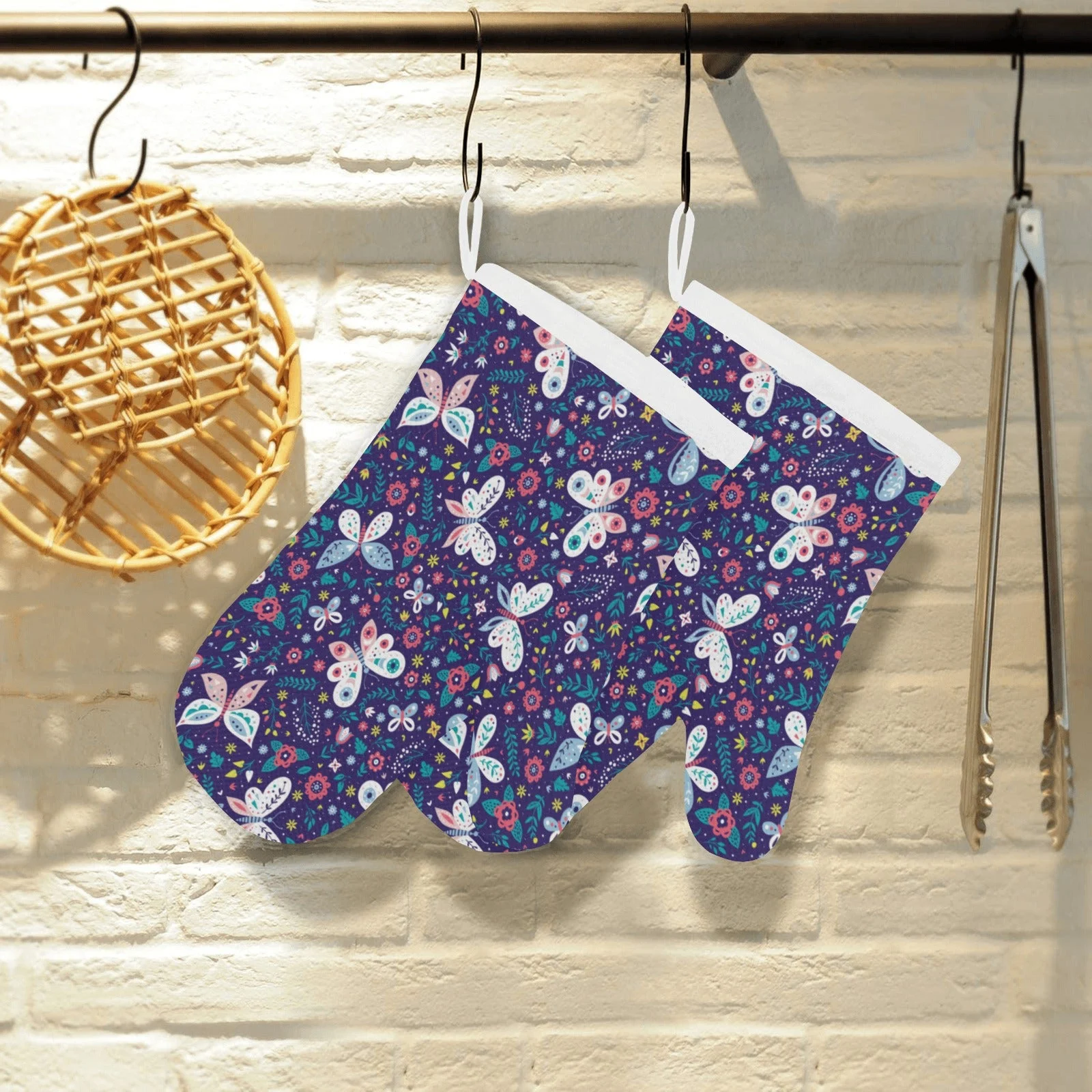 Colorful Butterfly Flower Pattern Heat Resistant Oven Mitts Pot Holders Set Colorful Butterfly Flower Pattern Heat Resistant Oven Mitts Pot Holders Set