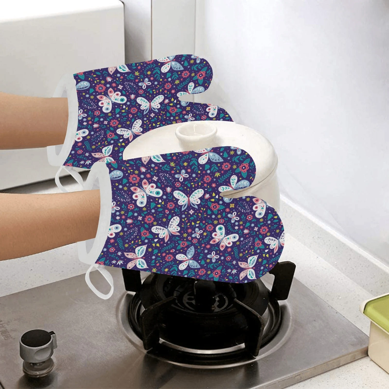 Colorful Butterfly Flower Pattern Heat Resistant Oven Mitts Pot Holders Set Colorful Butterfly Flower Pattern Heat Resistant Oven Mitts Pot Holders Set