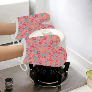 Colorful Candy Pattern Heat Resistant Oven Mitts Pot Holders Set
