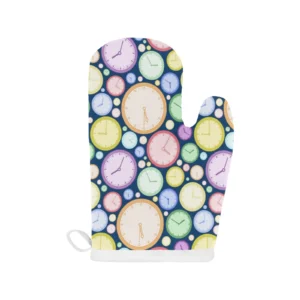 Colorful Clock Background Heat Resistant Oven Mitts Pot Holders Set