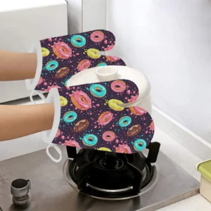 Colorful Donut Glaze Pattern Heat Resistant Oven Mitts Pot Holders Set