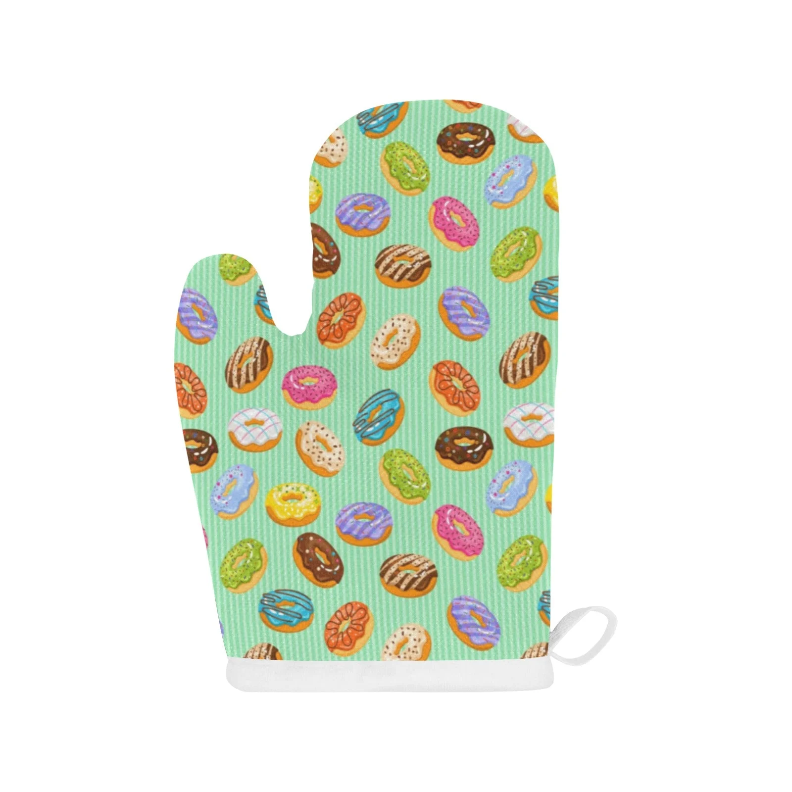 Colorful Donut Pattern Green Background Heat Resistant Oven Mitts Pot Holders Set Colorful Donut Pattern Green Background Heat Resistant Oven Mitts Pot Holders Set