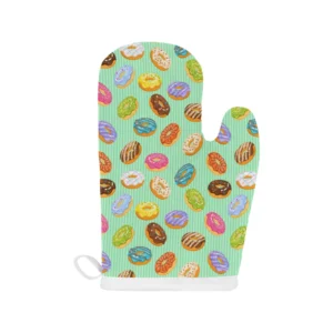 Colorful Donut Pattern Green Background Heat Resistant Oven Mitts Pot Holders Set