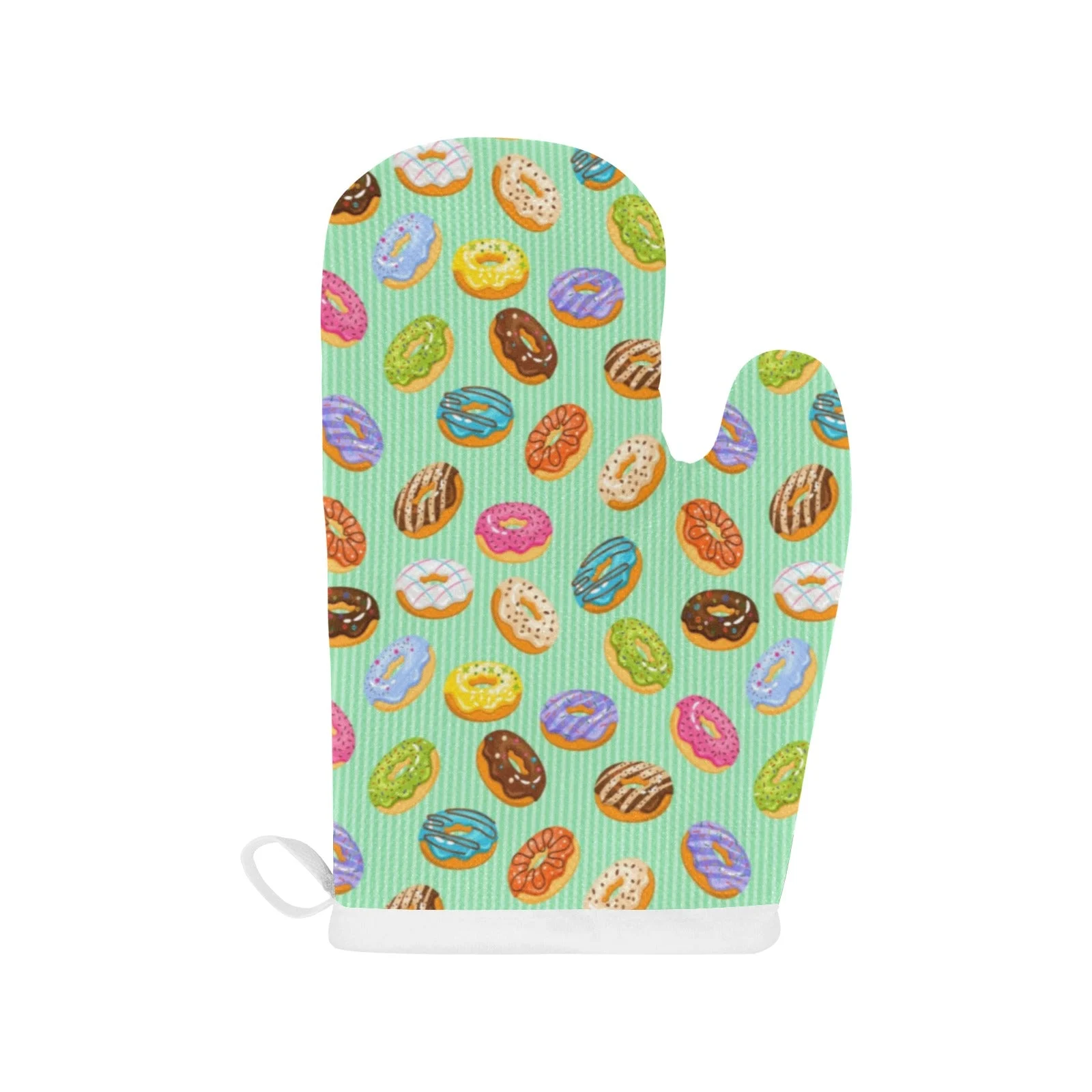 Colorful Donut Pattern Green Background Heat Resistant Oven Mitts Pot Holders Set Colorful Donut Pattern Green Background Heat Resistant Oven Mitts Pot Holders Set