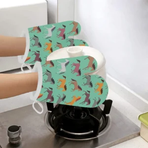 Colorful Horses Pattern Heat Resistant Oven Mitts Pot Holders Set