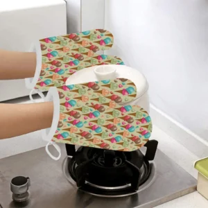 Colorful Ice Cream Pattern Heat Resistant Oven Mitts Pot Holders Set